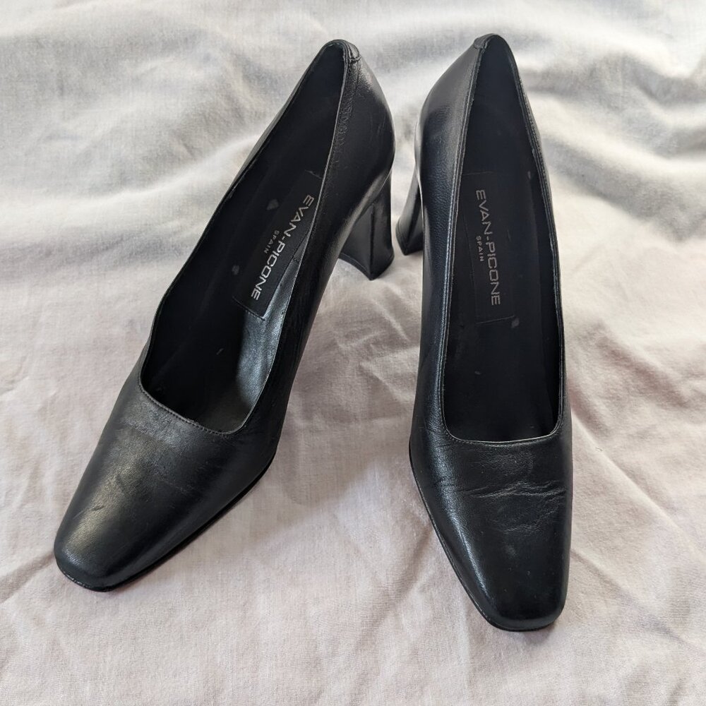 Evan Picone Vintage Black Leather Pumps Wedding Guest Cocktail Heels 7.5N